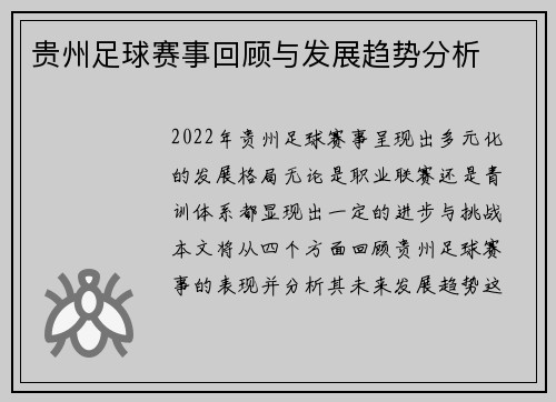贵州足球赛事回顾与发展趋势分析